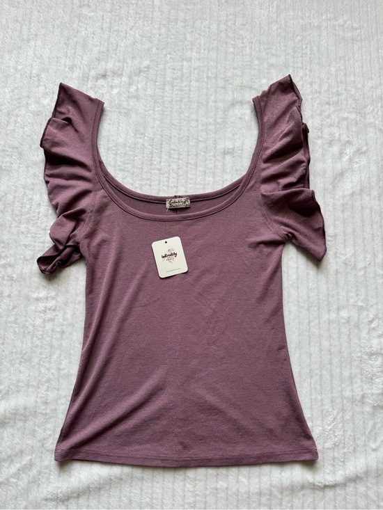 Free People Tops - Free People Dusty Mauve Scoop Neck Ruffle Sleeve Top